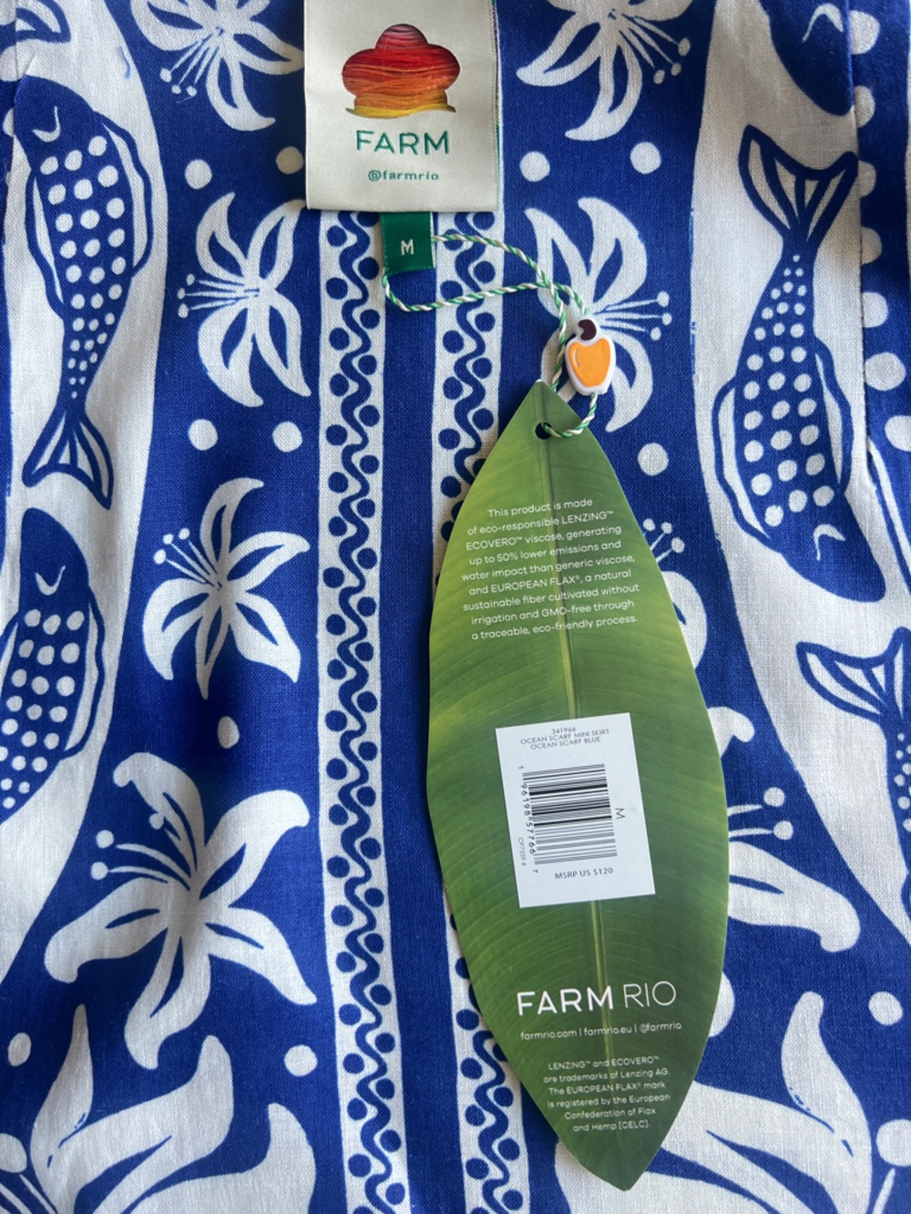 FARM Rio Blue Nature Linen Blend Tie Sarong Cover-up Skirt Size Medium NWT - Picture 5 of 14